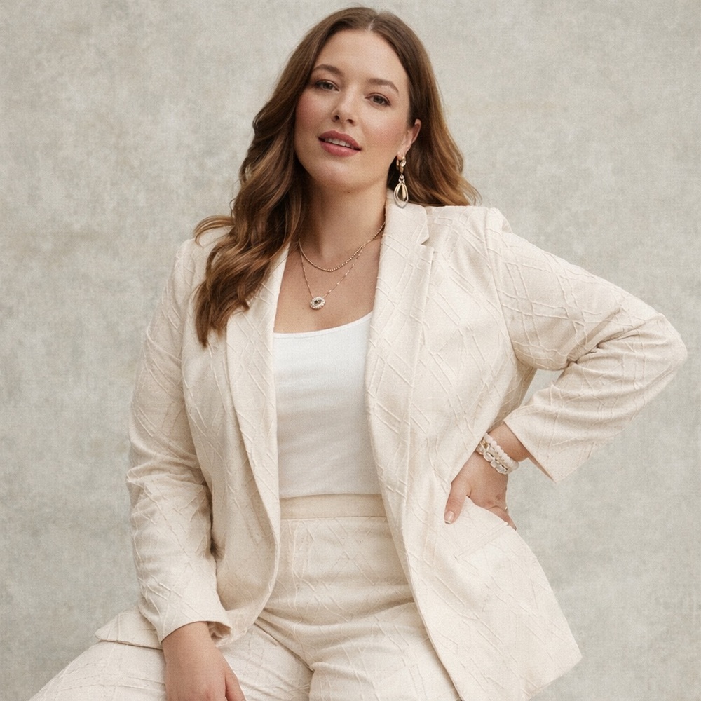 CHICO’S TEXTURED BLAZER WITH POCKETS VANILLA CREAM SIZE 14 NWT